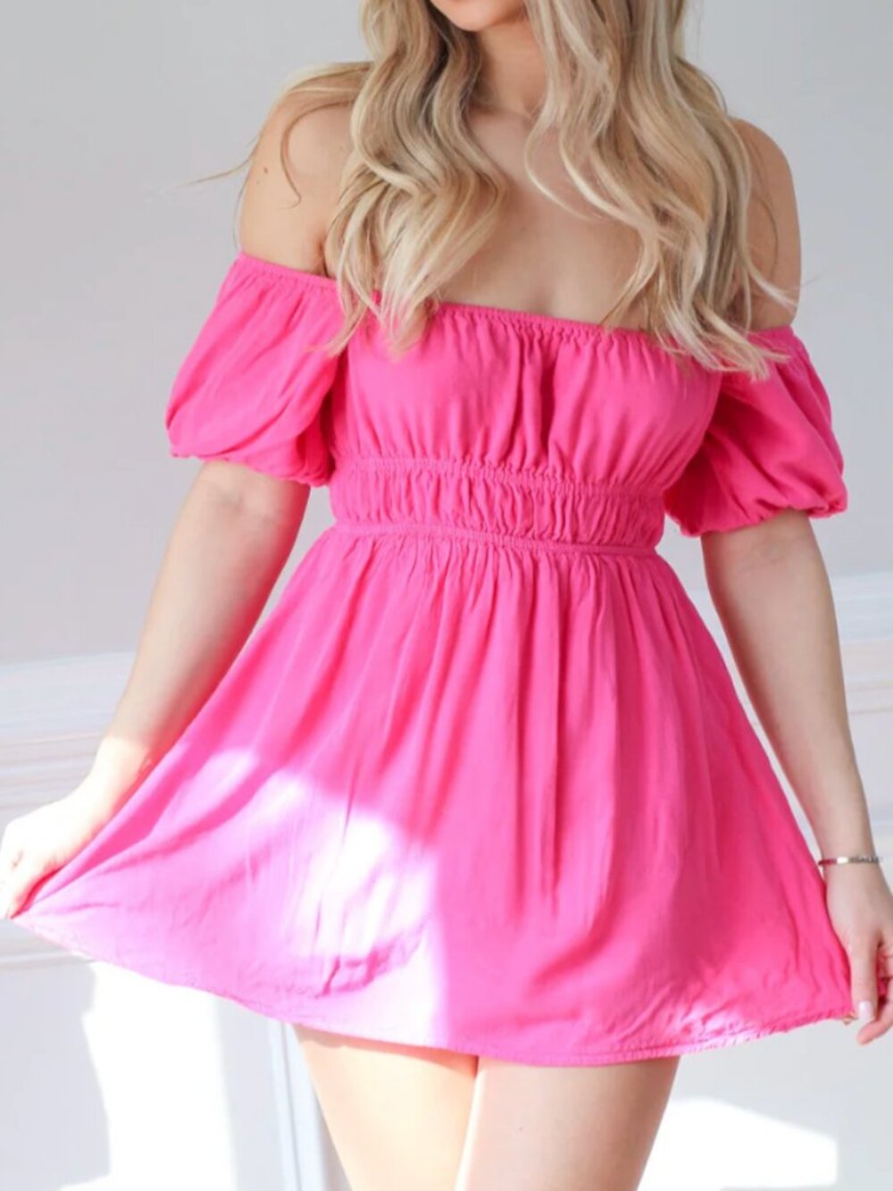 Le Lis Bella Babydoll Mini Dress - Hot Pink